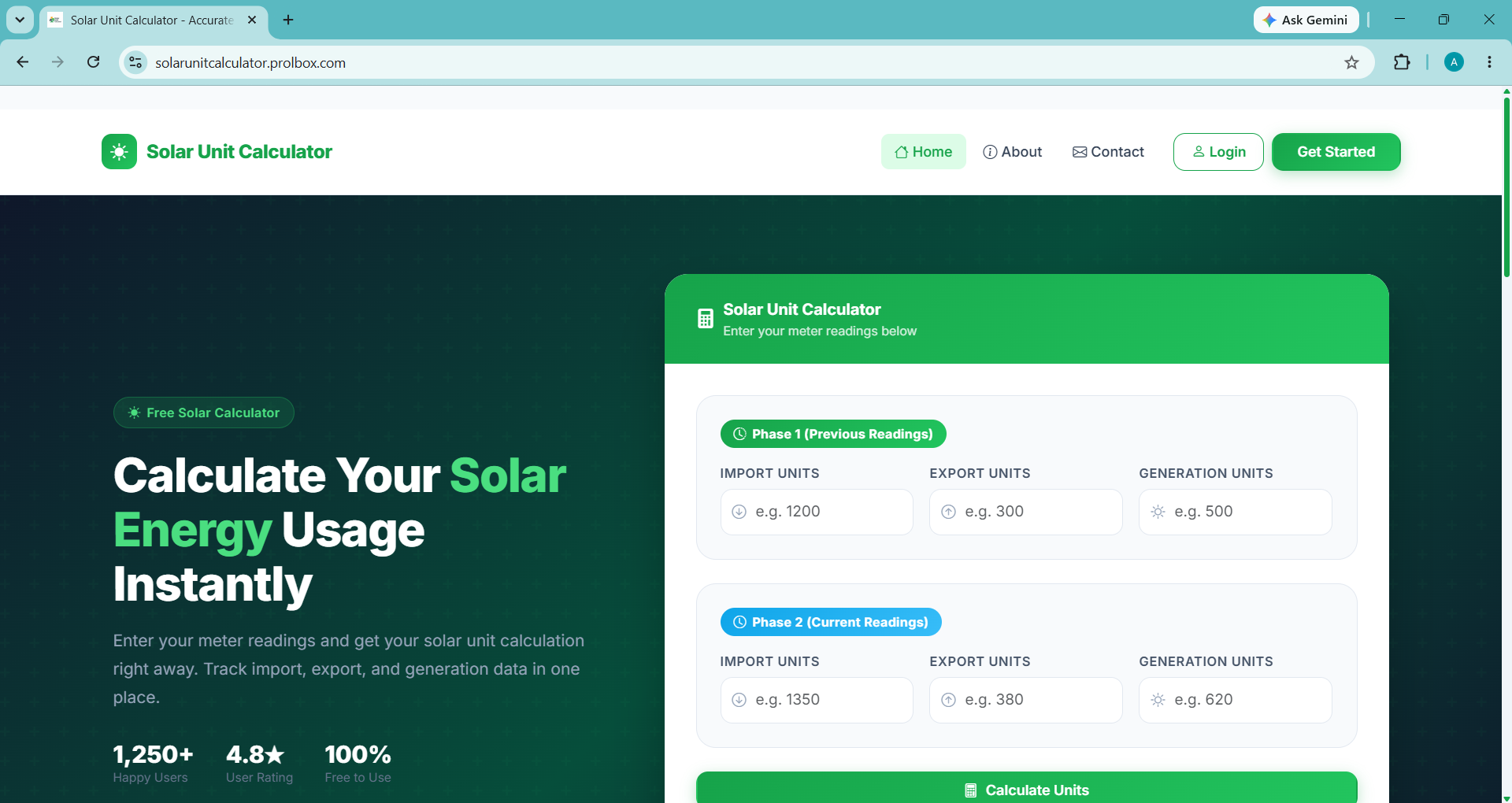 Advanced Solar Unit Calculator - Screenshot 1
